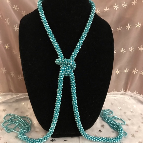 Teal colored beaded wrap around necklace - Picture 2 of 5